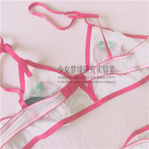 Lab # Strawberry 100% * Dễ thương Big Strawberry Shell Girl Phối cảnh Đồ lót Slim Bra Quần lót quần chip ren