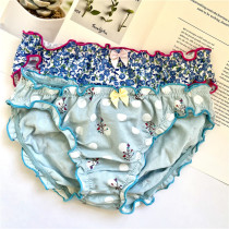 Foreign trade Japanese wooden ear flower dot cute elastic soft cotton breathable womens underwear breifs