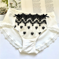 Clearance hipster white foreign trade Japanese small flower embroidery mesh sexy waist cotton cotton womens underwear