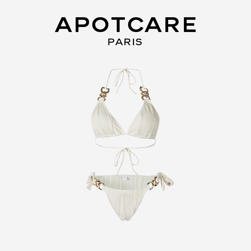 French Apotcare New Small Bust Metal Ring Strap Sexy Hot Spring Bikini Women's Swimwear French Apotcare New Small Bust Metal Ring Strap Sexy Hot Spring Bikini Women's Swimwear