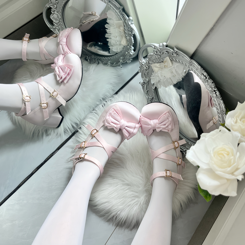 【Lilac Knot】Original Lolita Shoes, Lolita High-Heeled Satin Ballet Style Shoes to Match Skirts, Princess Shoes 5cm