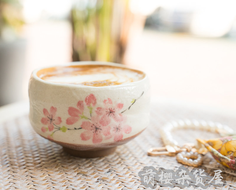 Japanese-made Mino-grilled underglaze color hand-painted rough pottery frosted cherry blossom matcha cup dessert cup and bowl gift