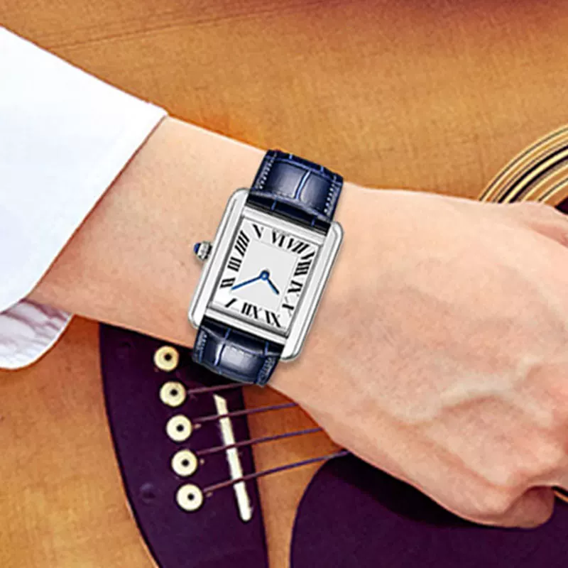 Ремешок для часов Cartier, синий складной элитный резервуар, натуральная кожа, принт крокодила