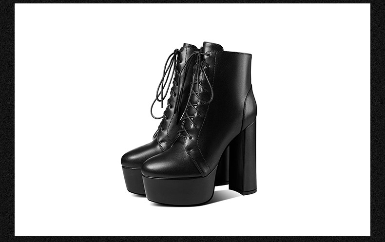 Boot cổ thấp nữ gót cao dày 9 cm, mũi tròn, khóa kéo bên, da PU chống nước — Đen, Be, Be Cao gót nhọn, Đen Cao gót nhọn chi tiết 13