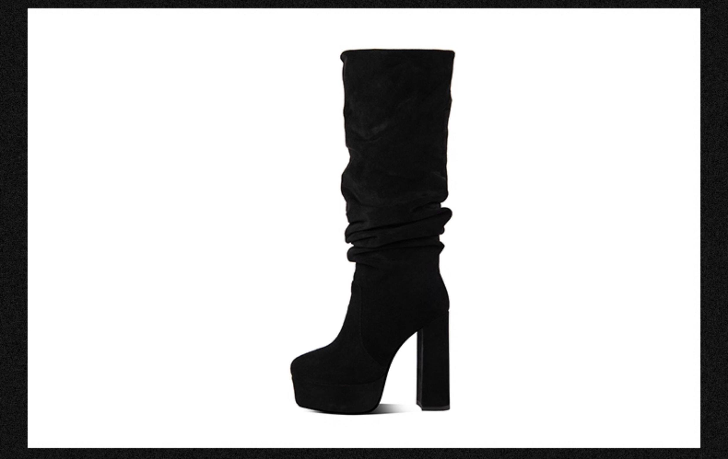 Boot nữ cổ cao gót dày mũi vuông da lộn phong cách châu Âu — Đen (Gót dày), Nâu (Gót dày), Đen (Gót dày nhỏ), Nâu (Gót dày nhỏ) chi tiết 12