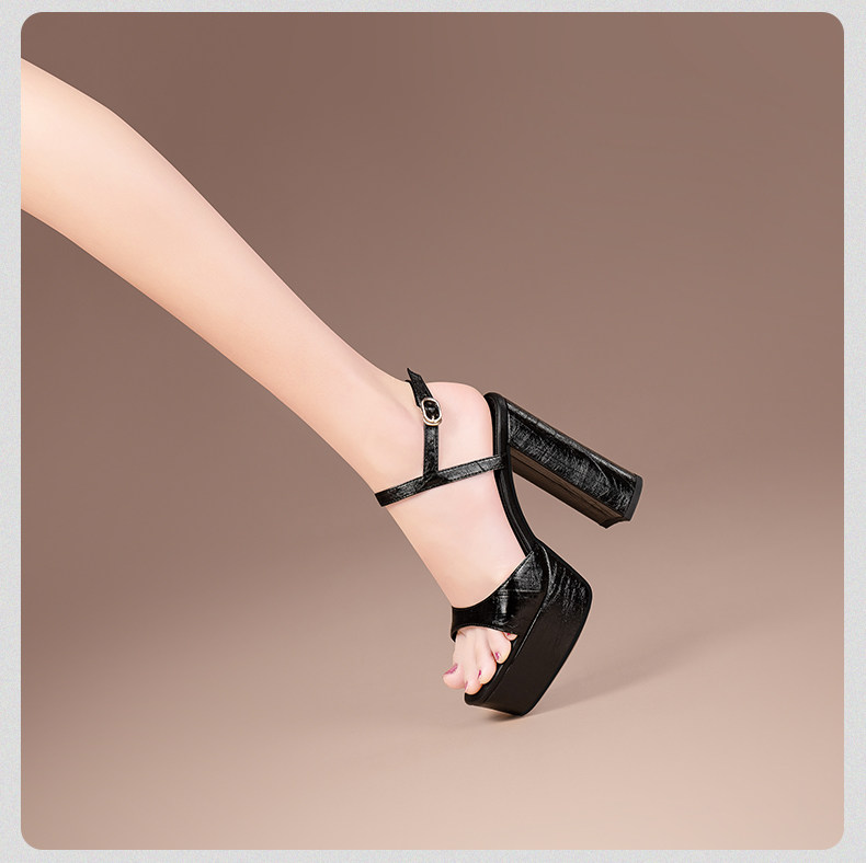 Sandal cao gót nữ quai đơn đế dày mũi hở gót siêu cao 9 cm — Đen, Trắng Ngà chi tiết 15