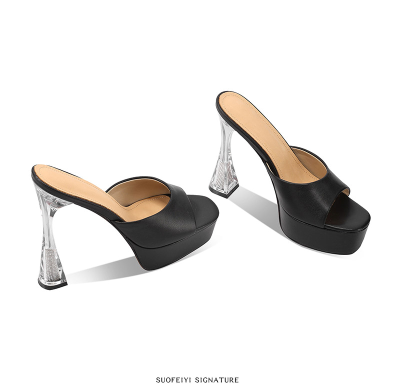 Sandal cao gót nữ hở mũi đế dày platform, gót 9 cm — Đen, Trắng chi tiết 3