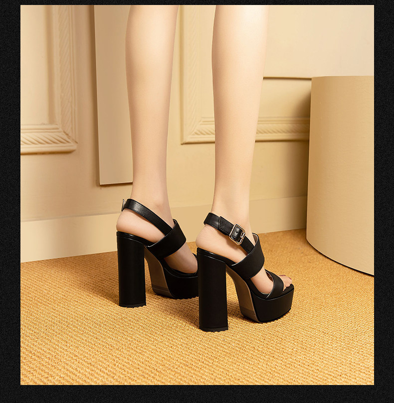 Sandal cao gót nữ quai mắt cáo mũi hở đế platform chunky — Đen, Be chi tiết 4