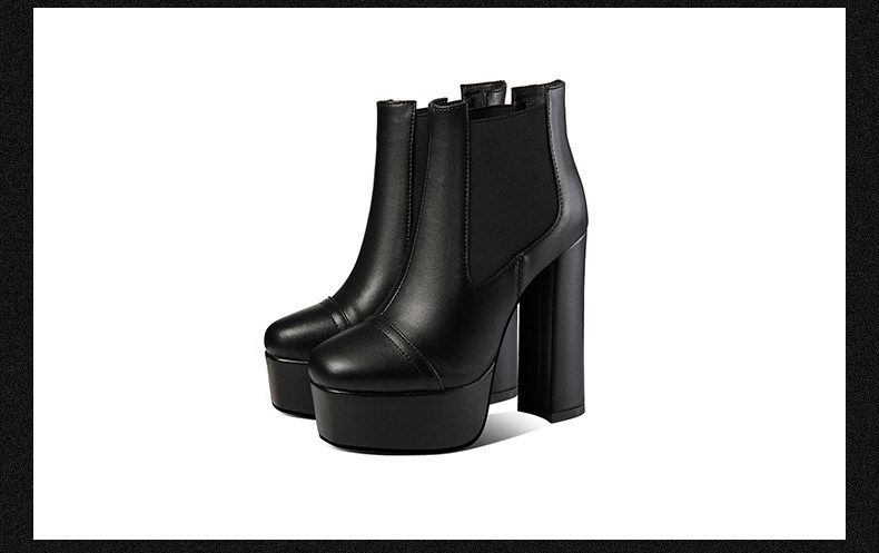 Boot nữ cổ thấp gót vuông da bò mũi vuông đế chống nước — Nâu (Gót Dày) 35691, Đen (Gót Dày) 35691, Đen (Gót Mỏng 35791), Nâu (Gót Mỏng 35791) chi tiết 13