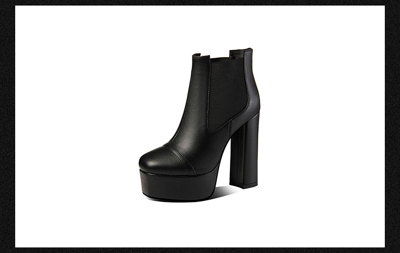 Boot nữ cổ thấp gót vuông da bò mũi vuông đế chống nước — Nâu (Gót Dày) 35691, Đen (Gót Dày) 35691, Đen (Gót Mỏng 35791), Nâu (Gót Mỏng 35791) chi tiết 11