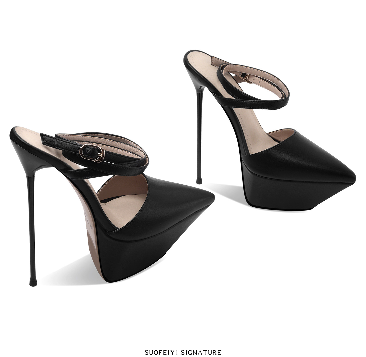 Sandal cao gót nữ mũi nhọn gót siêu cao 12 cm đế platform chống nước — Đen, Trắng chi tiết 3