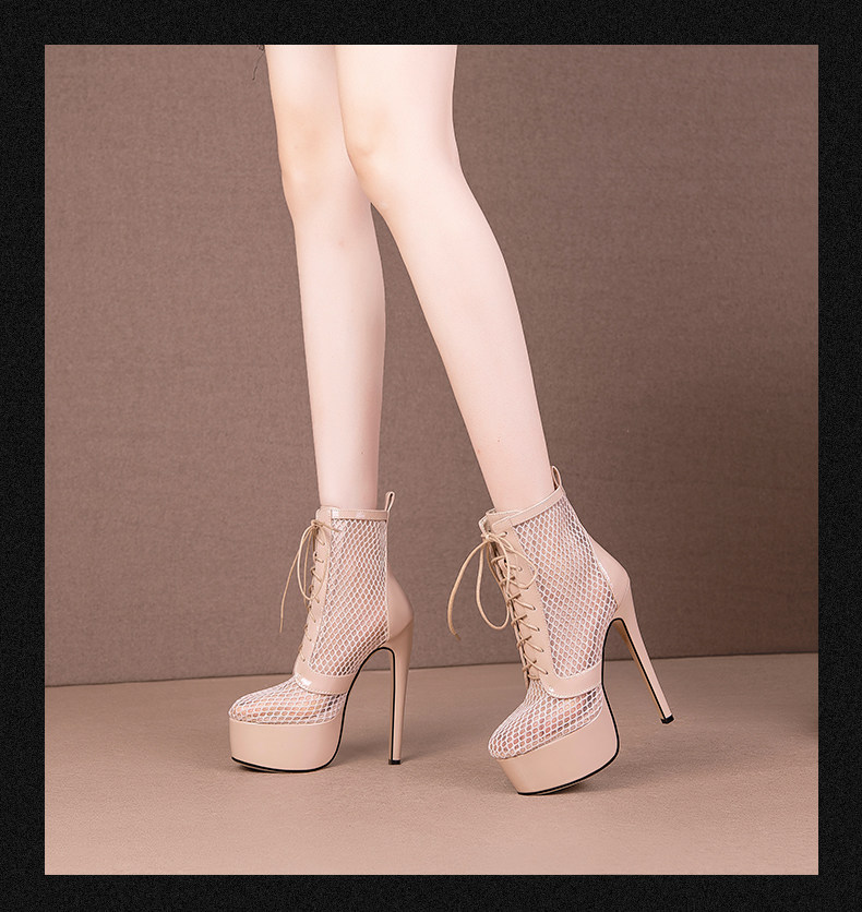 Boot nữ dây buộc mũi nhọn gót cao 12–15 cm đục lỗ mesh thoáng khí — Đen Cao Gót 15cm, Mơ Cao Gót 15cm, Đen Cao Gót 12cm, Mơ Cao Gót 12cm chi tiết 6