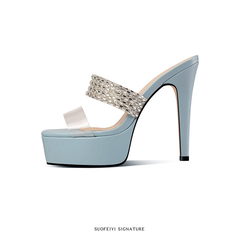 Sandal cao gót nữ mũi nhọn hở mũi quai trong suốt đính đá — Giày Mũi Nhọn Đen 35848-1, Giày Mũi Nhọn Xanh 35848-1, Giày Gót Thô Đen 35648-1, Giày Gót Thô Xanh 35648-1 chi tiết 7