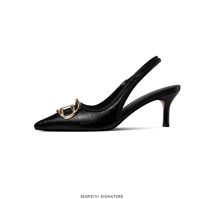 Sandal cao gót mũi nhọn cổ điển phong cách Pháp Sophie, gót nhọn 5-8 cm — Trắng Ngà, Đen chi tiết 3