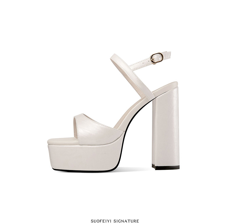 Sandal cao gót nữ quai đơn đế dày mũi hở gót siêu cao 9 cm — Đen, Trắng Ngà chi tiết 7