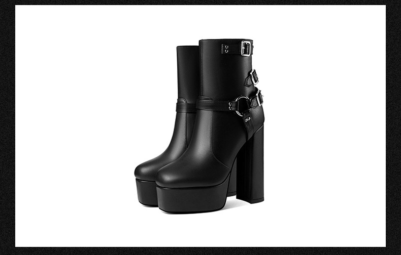 Boot cổ thấp chống nước đế platform gót vuông dáng slim cho nữ — Đen, Trắng chi tiết 14