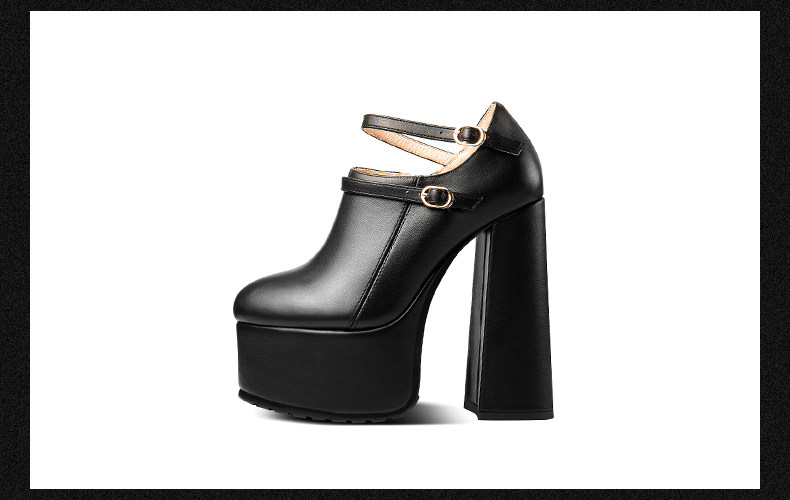 Giày clog nữ da bò đen đế dày chống nước, gót vuông 9 cm, mũi nhọn khoét sâu — Đen chi tiết 12