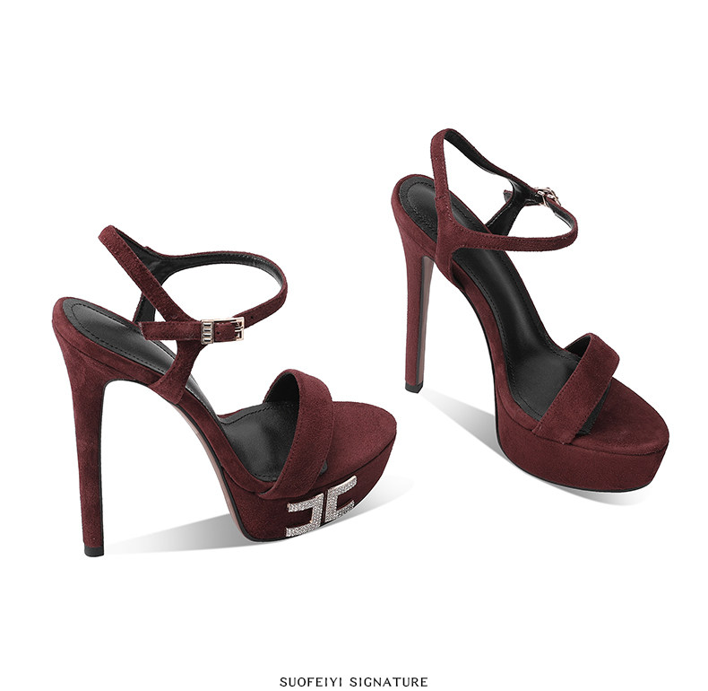 Sandal cao gót nữ hở mũi phong cách châu Âu đơn giản, gót nhọn 11cm hoặc 13cm — Đen Cao gót 11cm, Hồng Cao gót 11cm, Đỏ rượu Cao gót 11cm, Đen Cao gót 13cm chi tiết 9
