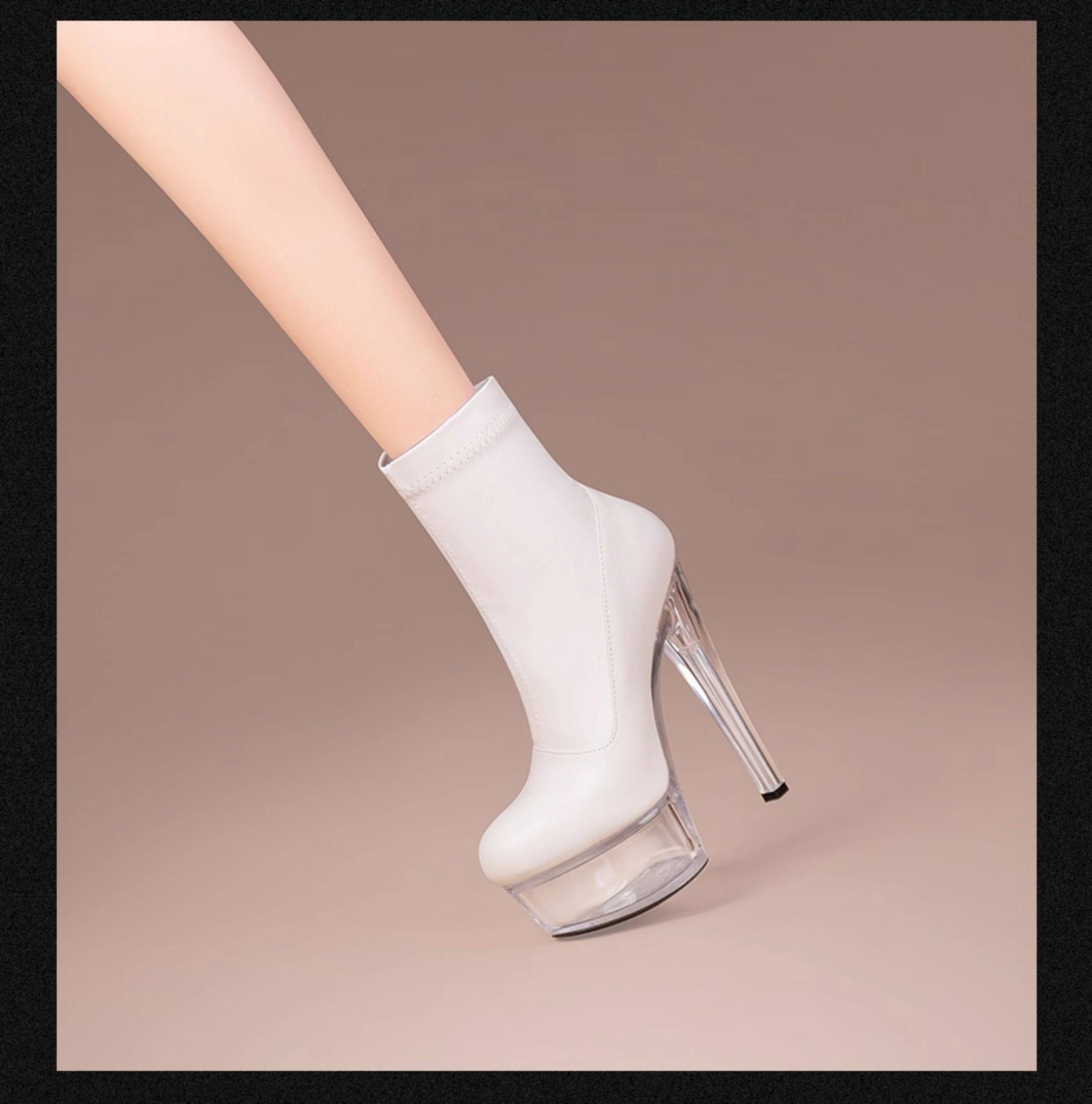 Boot cổ thấp nữ da bò gót nhọn cao su đế platform chống nước khóa kéo bên — Đen 19781, Be 19781, Đen 19881, Be 19881 chi tiết 9
