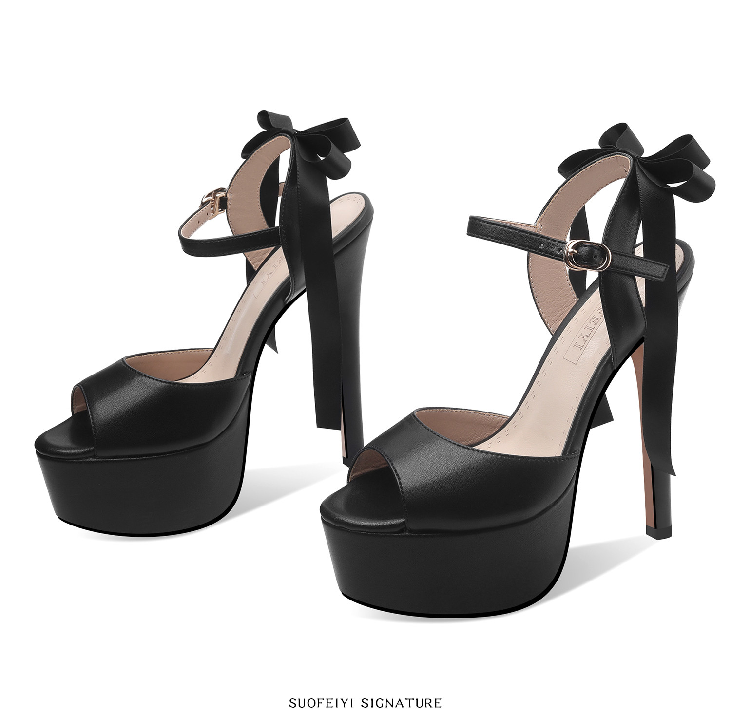 Sandal cao gót nữ hở mũi nơ bướm đế platform gót 12-15 cm — Đen Cao Gót 12cm, Trắng Cao Gót 12cm, Đen Cao Gót 13cm, Trắng Cao Gót 13cm chi tiết 7