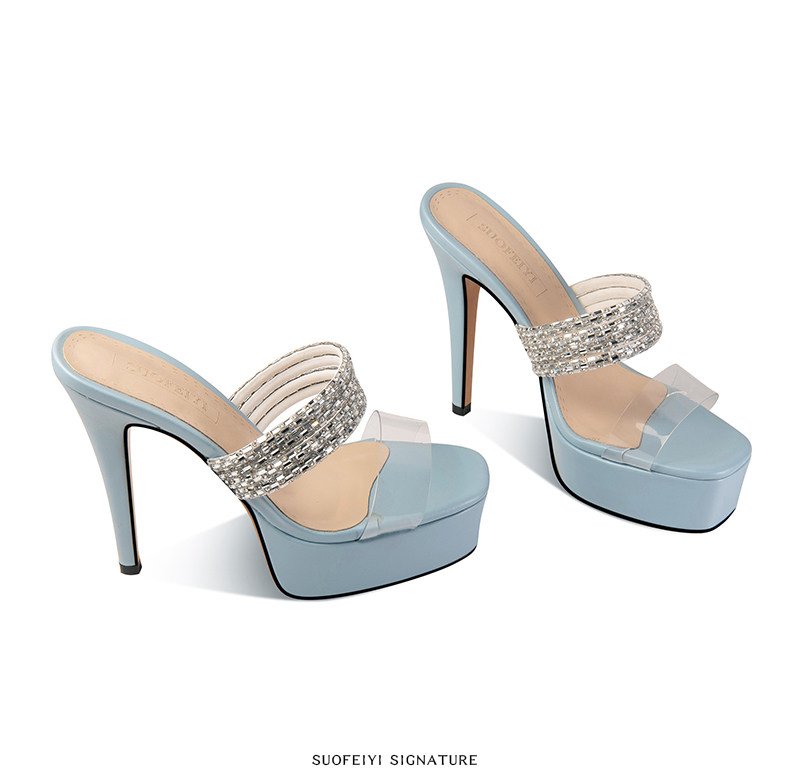 Sandal cao gót nữ mũi nhọn hở mũi quai trong suốt đính đá — Giày Mũi Nhọn Đen 35848-1, Giày Mũi Nhọn Xanh 35848-1, Giày Gót Thô Đen 35648-1, Giày Gót Thô Xanh 35648-1 chi tiết 8