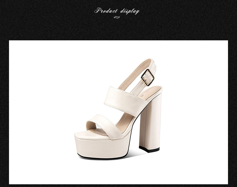 Sandal cao gót nữ quai mắt cáo mũi hở đế platform chunky — Đen, Be chi tiết 10