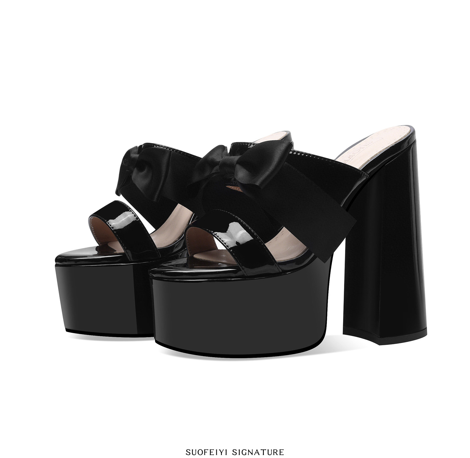 Sandal cao gót nữ mũi hở đế dày nơ bướm phong cách Pháp — Đen, Đỏ rượu chi tiết 5