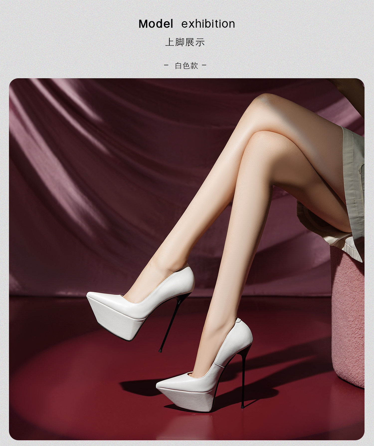 Giày cao gót nữ mũi nhọn gót siêu cao 16 cm platform chống nước — Đen, Tím, Trắng chi tiết 20