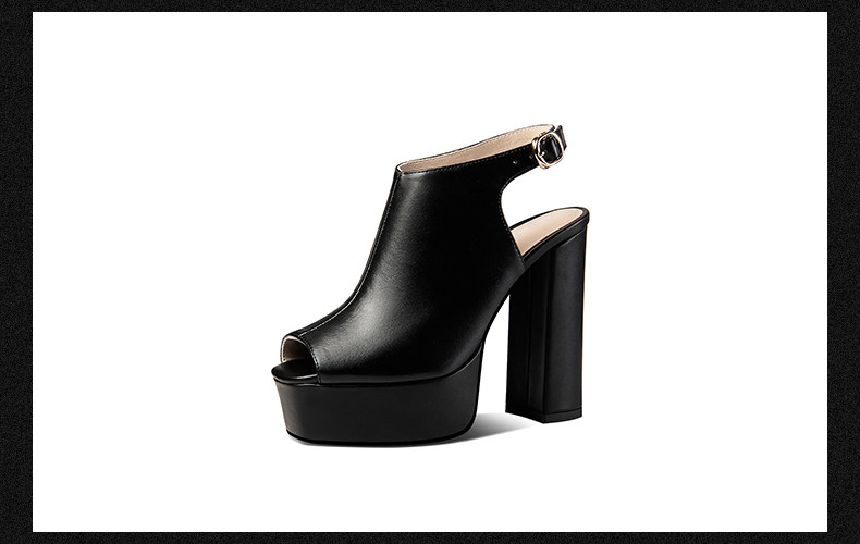 Sandal cao gót nữ mũi cá hở gót, đế platform chống nước, gót vuông dày 9 cm — Đen, Be chi tiết 11