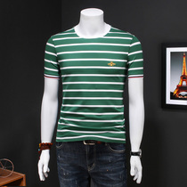 New summer half sleeve short sleeve T-shirt breathable stripe bee mens trend high-end fashion fashion brand round neck Joker