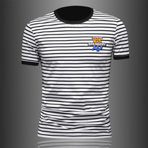 Summer 2021 stripe short sleeve half sleeve T-shirt mens trend round neck Cotton Fashion base shirt slim new high end