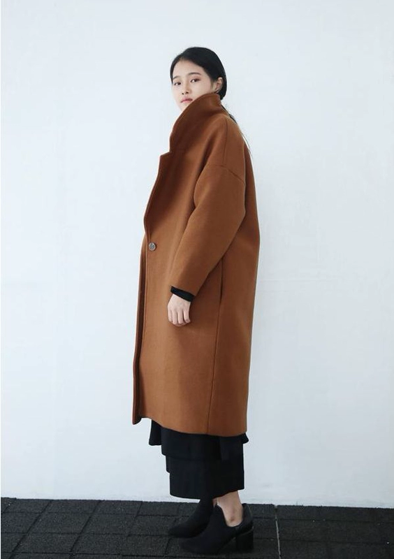 SU Korea 2019 mùa thu và mùa đông oversize retro áo len dài rộng kén áo khoác len kén - Áo khoác dài