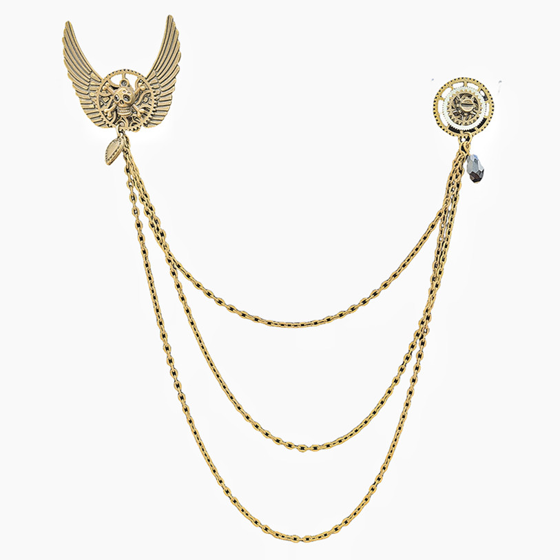 Retro Steampunk Brooch with Gear Wings Chain Gothic Dark Style Pin Lolita Accessories 331