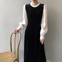 GROVE FOREVER French style retro agaric side collared foam sleeveless dress with a small black dress in the middle of a dress