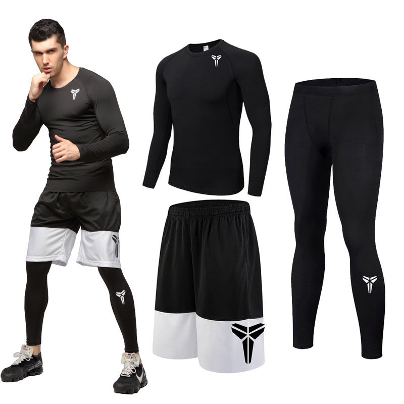 Fitness Clothes Men Suit Sports Speed Dry Long Sleeves Spring Autumn Tight Fit Pants Running Gear Gym Basketball Training Suit-Taobao