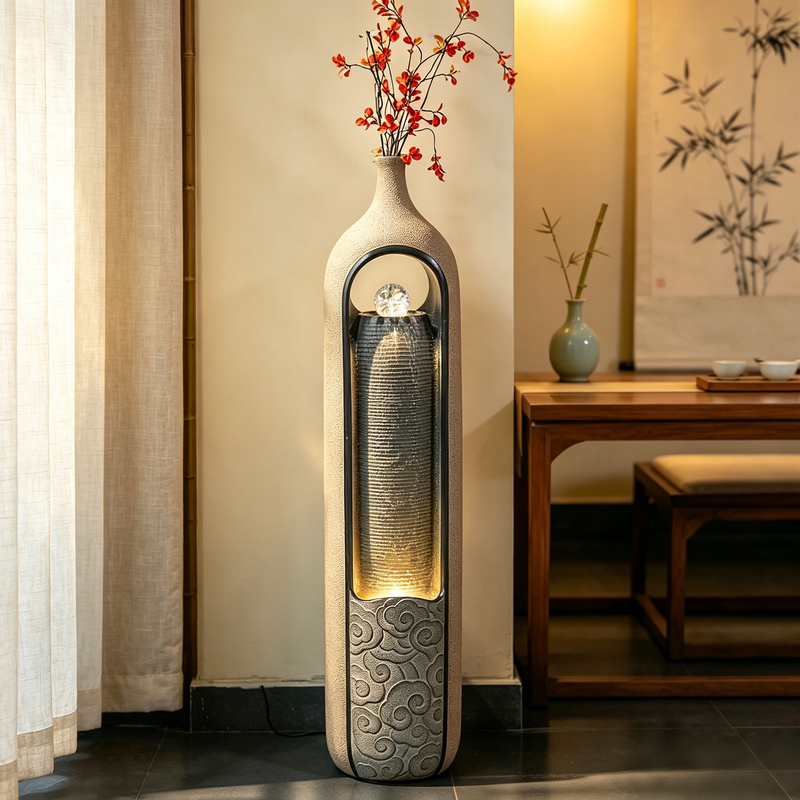 Indoor Floor-Standing Flowing Water Ornament, New Chinese-Style Living Room Decoration, Fountain Water Curtain, Circulating Water Feature, New Home Housewarming Gift