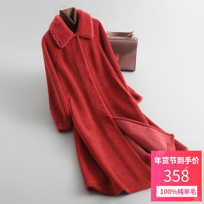 Haining grain fleece sheep sheared coat female 2021 new loose fur one medium and long wool fur coat