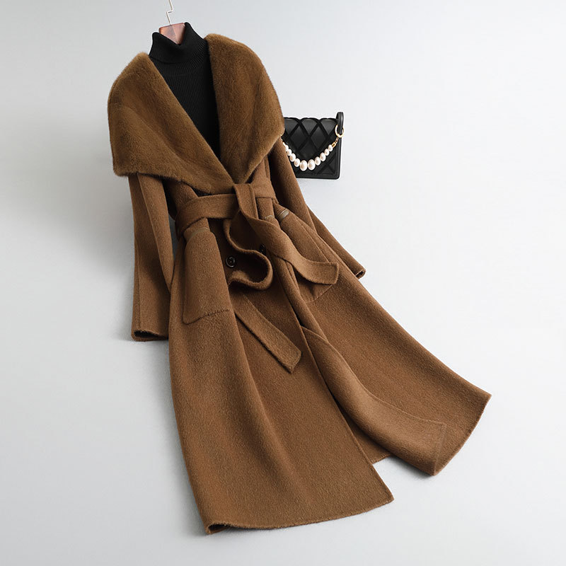 High-End Full Mink Fur Collar Double-Sided Cashmere Coat for Women, Long Style, Luxury Brand, High-Quality Mink Shawl Woolen Coat High-End Full Mink Fur Collar Double-Sided Cashmere Coat for Women, Long Style, Luxury Brand, High-Quality Mink Shawl Woolen Coat