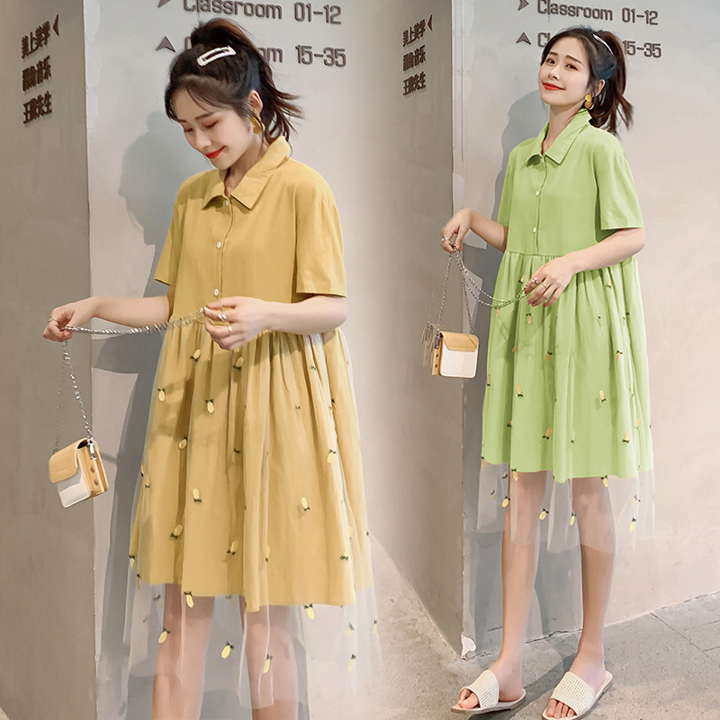 Pregnancy Woman Dress Summer Dress Short Sleeve Foreign Dress Small Freshener Senior Sense Large Size Size Reduction Age Summer Dresses Fairy Superfairy