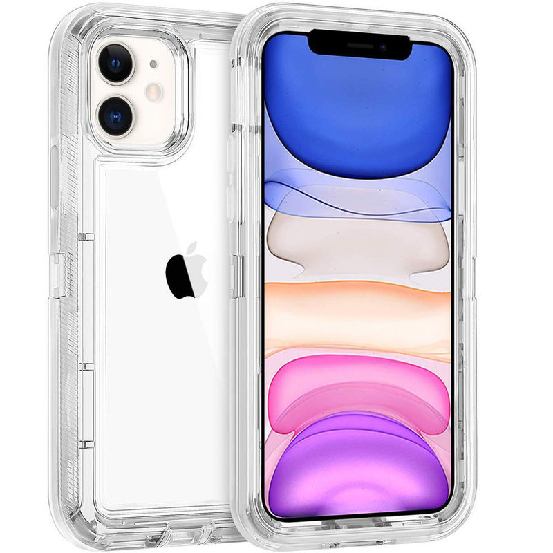 Transparent Thickened Phone Case Suitable for Apple 12 Three-In-One Full Coverage Anti-Drop Case iPhone 11 Pro Max Full Coverage Xr Soft Rubber Xsmax Armor 14 Case Outdoor 7P/8Plus Protective Cover 13