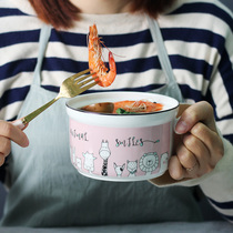 Nordic ins lunch box breakfast cup can be microwave oven with lid to hold dormitory ceramic fresh porridge soup bowl noodles cup bowl