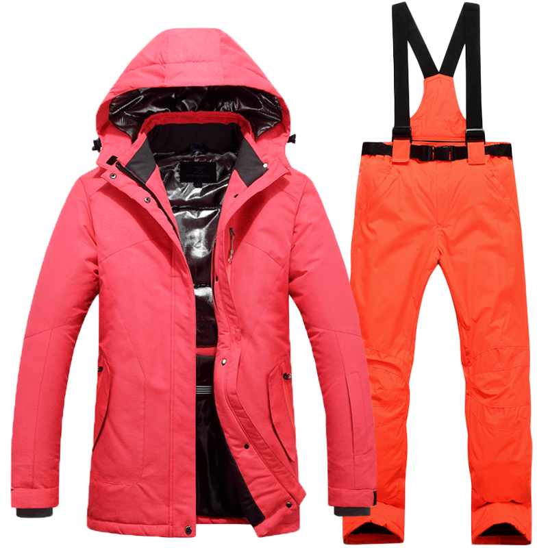 Ski suit women's suit single and double board Korean outdoor windproof warm breathable winter thickened mid-length ski suit