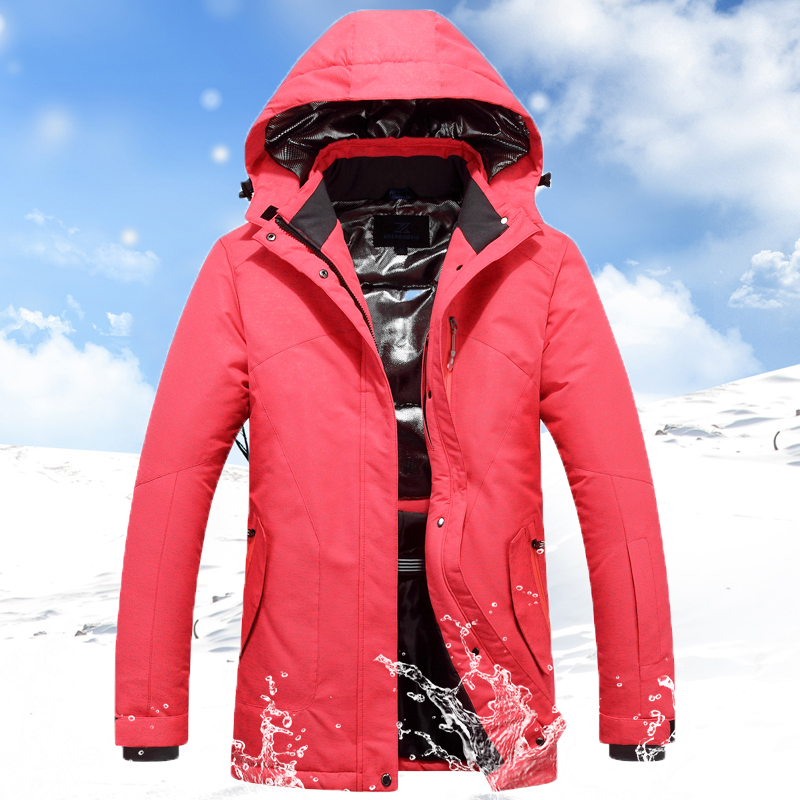 New outdoor ski suit top women's Korean windproof waterproof mid-length ski suit women's thickened warm cotton clothing