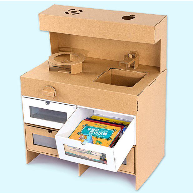 Carton Kitchen Large Model Children Dress Home Wine Toy Cardboard cooking Cooking Containing Cabinet Nursery School DIY Assembly Painted