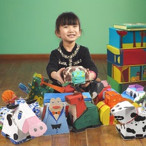 Childrens handmade toys small car DIY assembled police car cardboard dinosaur coloring tank model airplane animal