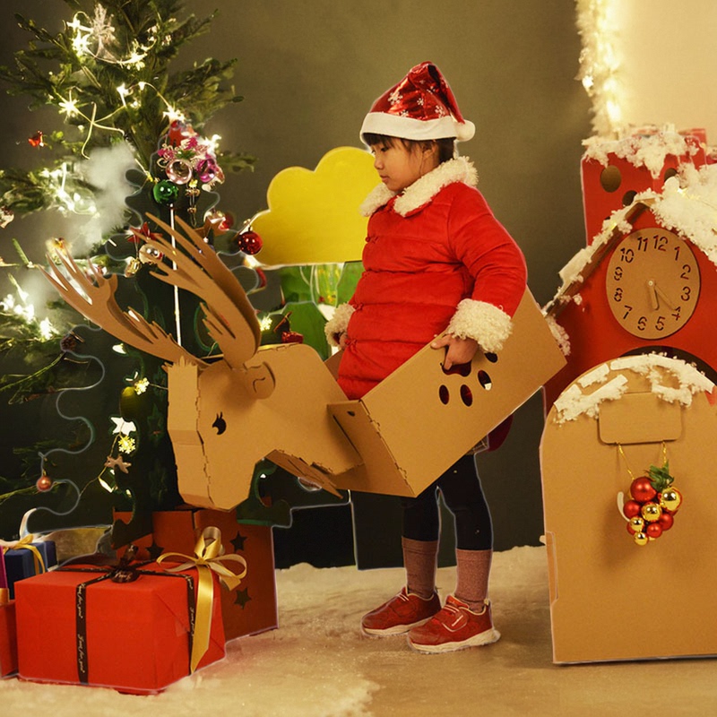 Christmas House Christmas Tree Reindeer Kindergarten Decoration Material Kit DIY Children's Cardboard Box Handmade Toys Christmas House Christmas Tree Reindeer Kindergarten Decoration Material Kit DIY Children's Cardboard Box Handmade Toys