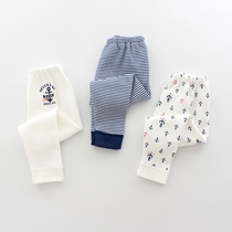 3 pieces of baby double-layer autumn pants cotton boys warm pants childrens cotton wool pants spring and autumn leggings