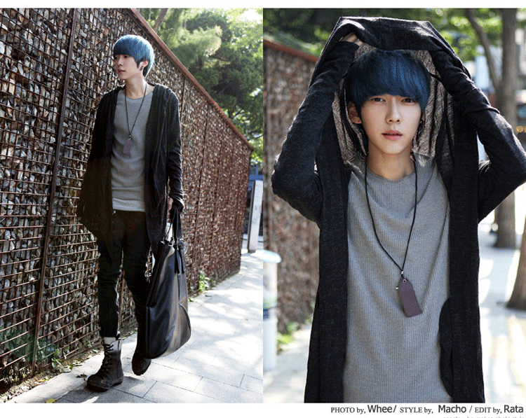 Triều thương hiệu người đàn ông đen phần dài mỏng cardigan áo len nam Hàn Quốc áo len áo len nam thanh niên hoodie áo khoác