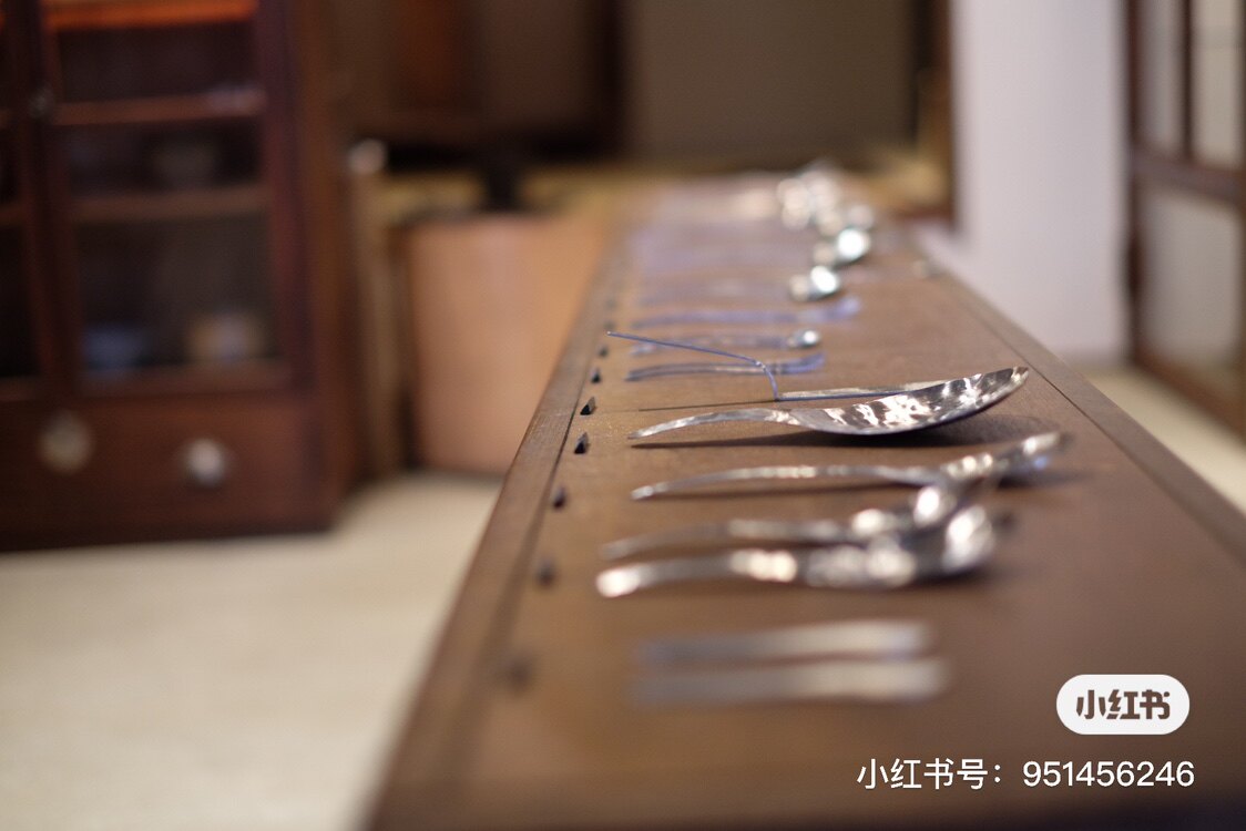 nmchic spot Japanese bamboo Minamata Yong one retro hammer striatum stainless steel fruit fork sweet pint spoon