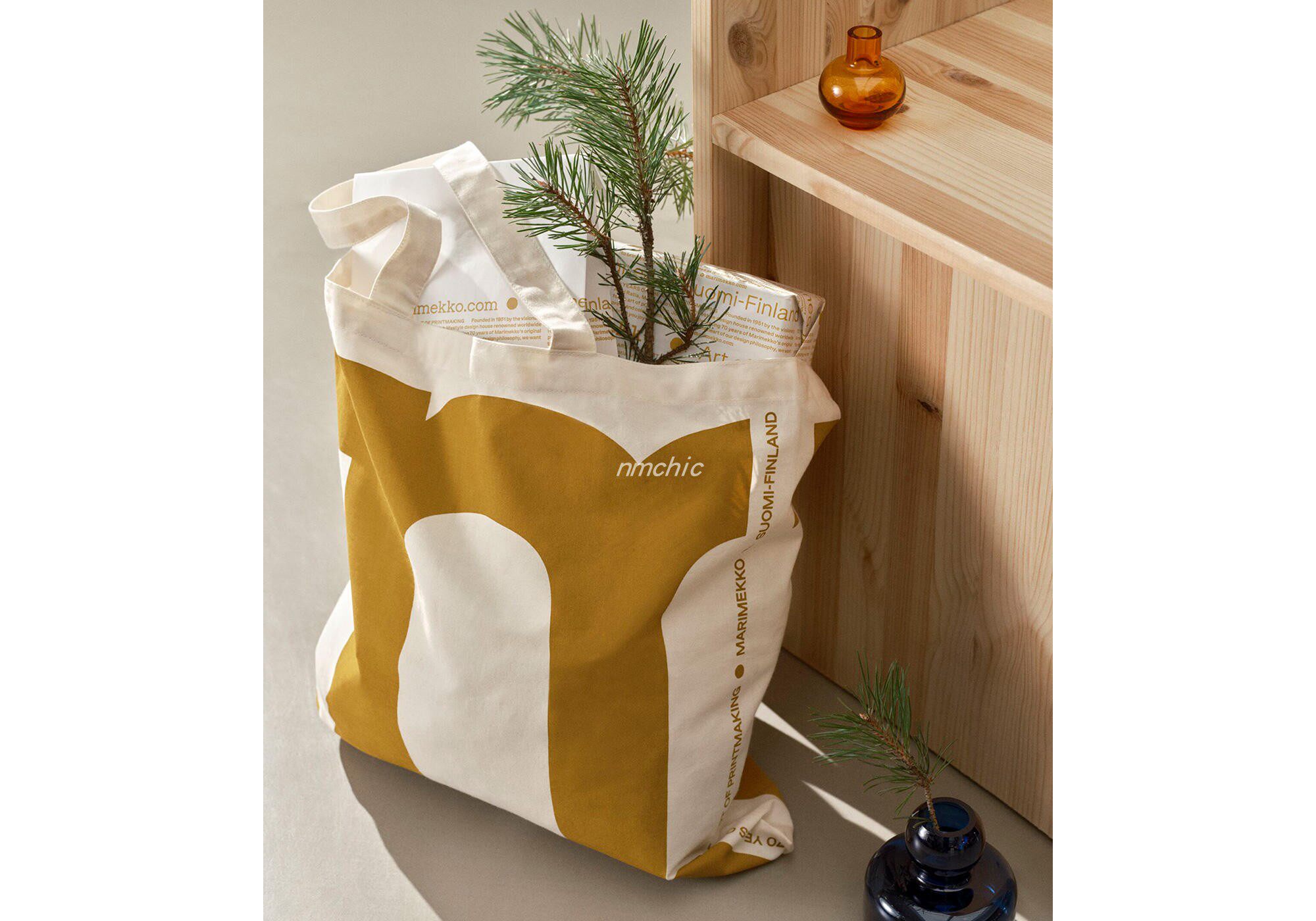 nmchic Japan qualified Marimekko leaf LOGO letter tote organic cotton environmentally-friendly shopping bag